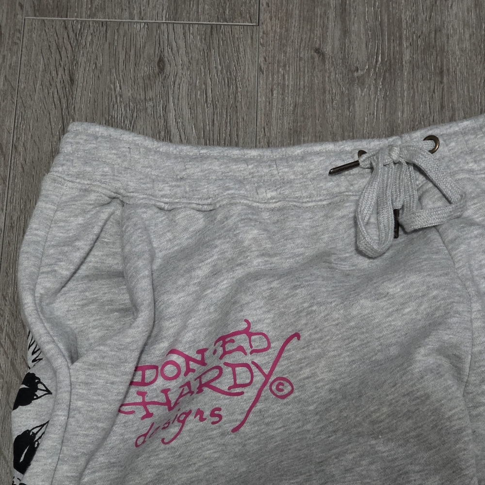 ED HARDY Rose And Sword Sweatpants Womans Sz 1XL Wide Leg Heather Grey - Picture 5 of 9